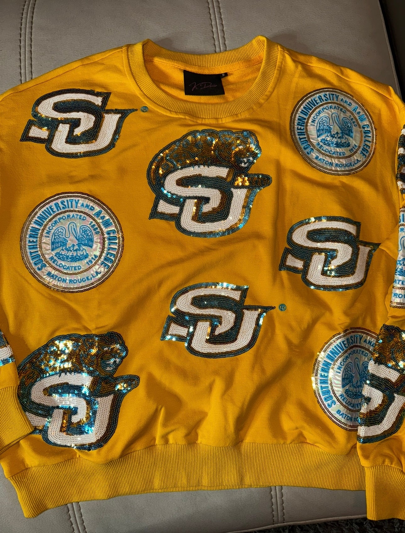 Gold Southern University Sequin Logo Sweatshirt!! Slightly CROPPED! OVERSIZED FIT!!! PLEASE SEE SIZE CHART!!!