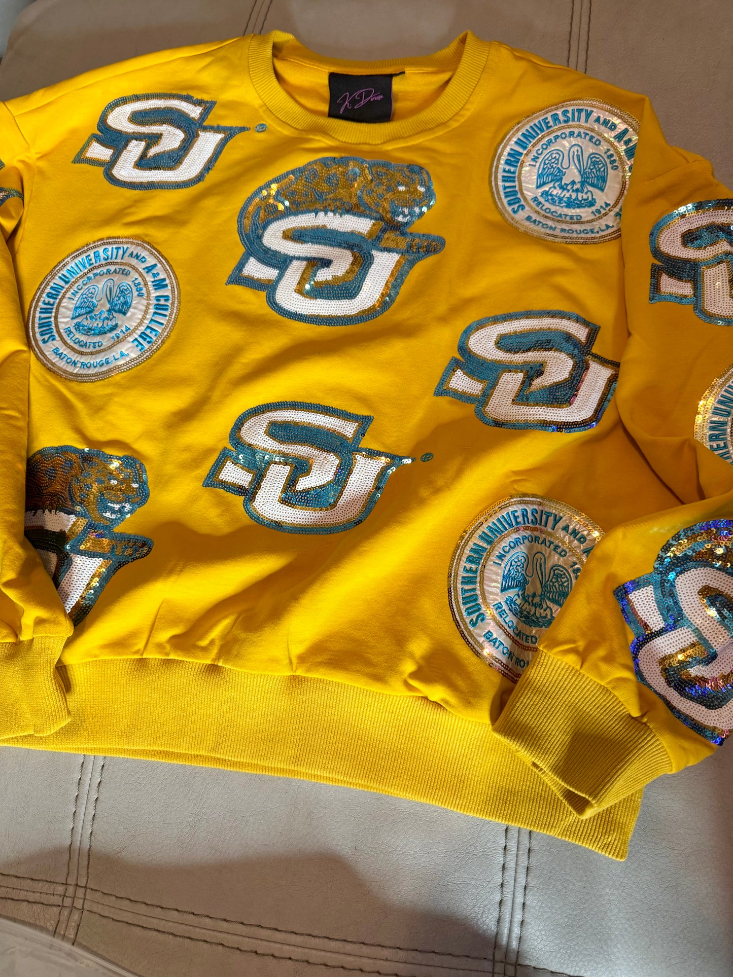 Gold Southern University Sequin Logo Sweatshirt!! Slightly CROPPED! OVERSIZED FIT!!! PLEASE SEE SIZE CHART!!!