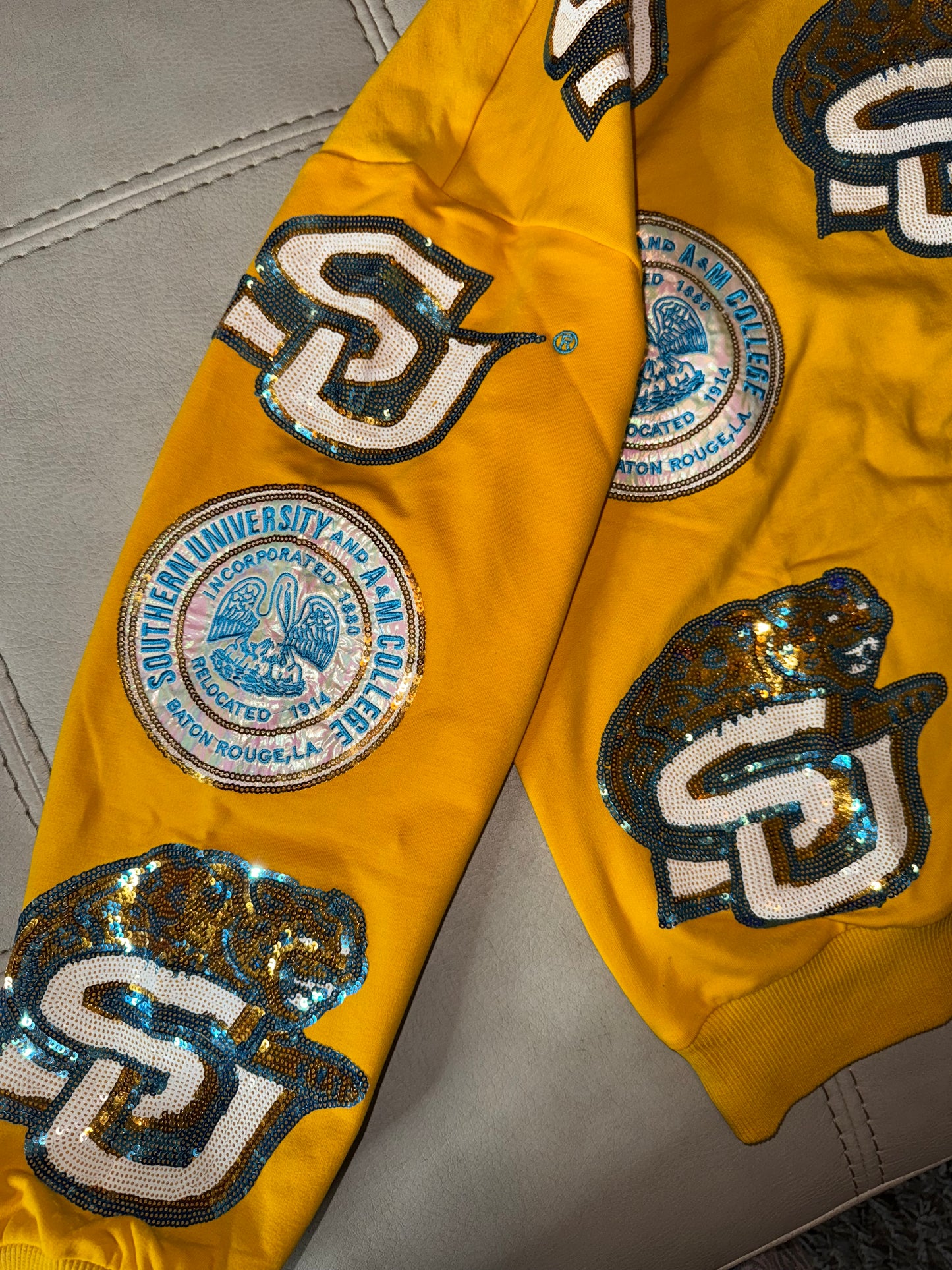 Gold Southern University Sequin Logo Sweatshirt!! Slightly CROPPED! OVERSIZED FIT!!! PLEASE SEE SIZE CHART!!!