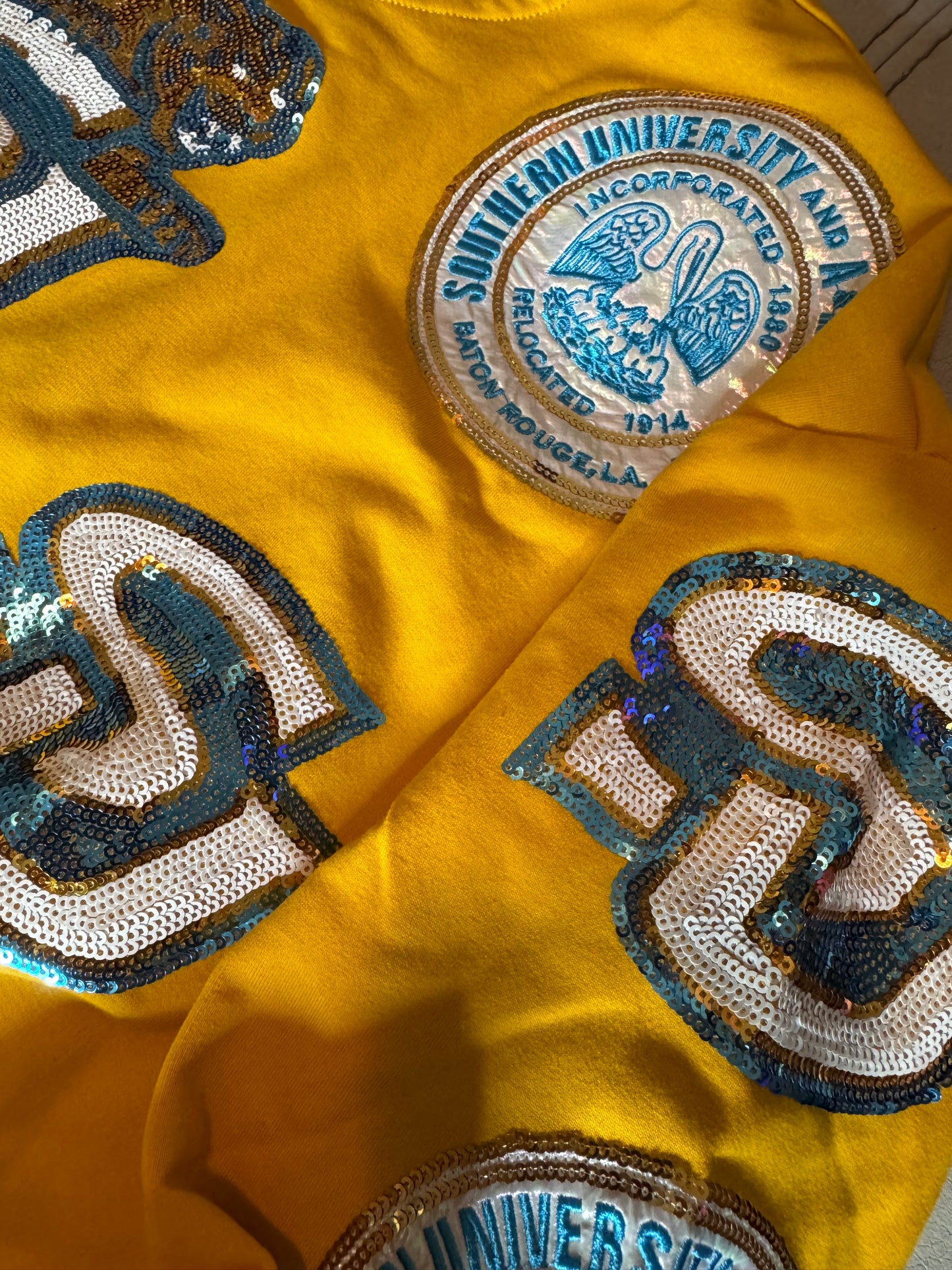 Gold Southern University Sequin Logo Sweatshirt!! Slightly CROPPED! OVERSIZED FIT!!! PLEASE SEE SIZE CHART!!!