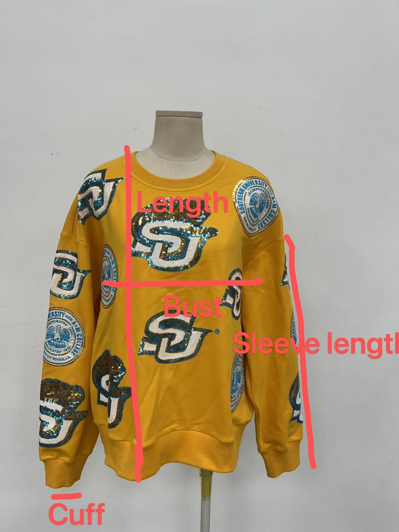 Gold Southern University Sequin Logo Sweatshirt!! Slightly CROPPED! OVERSIZED FIT!!! PLEASE SEE SIZE CHART!!!